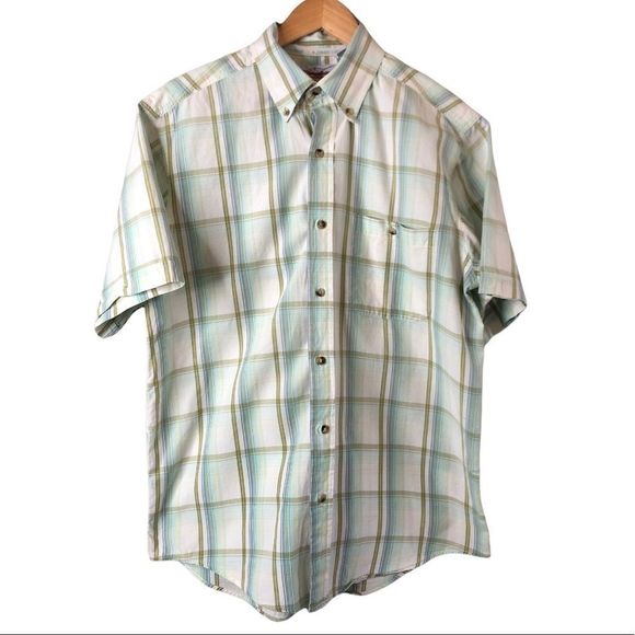 Cowboy Hardware Plaid White Green Short Sleeve Shirt sz M - Picture 2 of 12